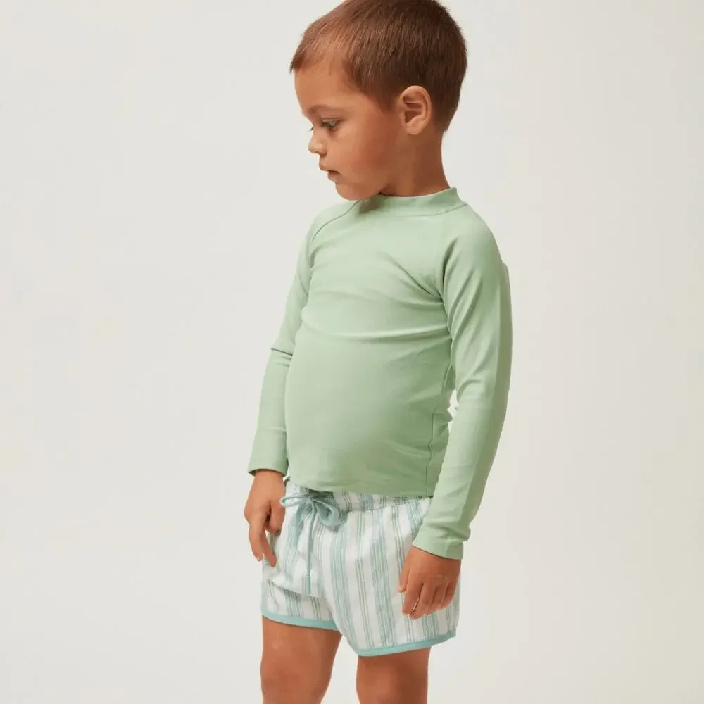 Kids Striped Green Swim Trunks